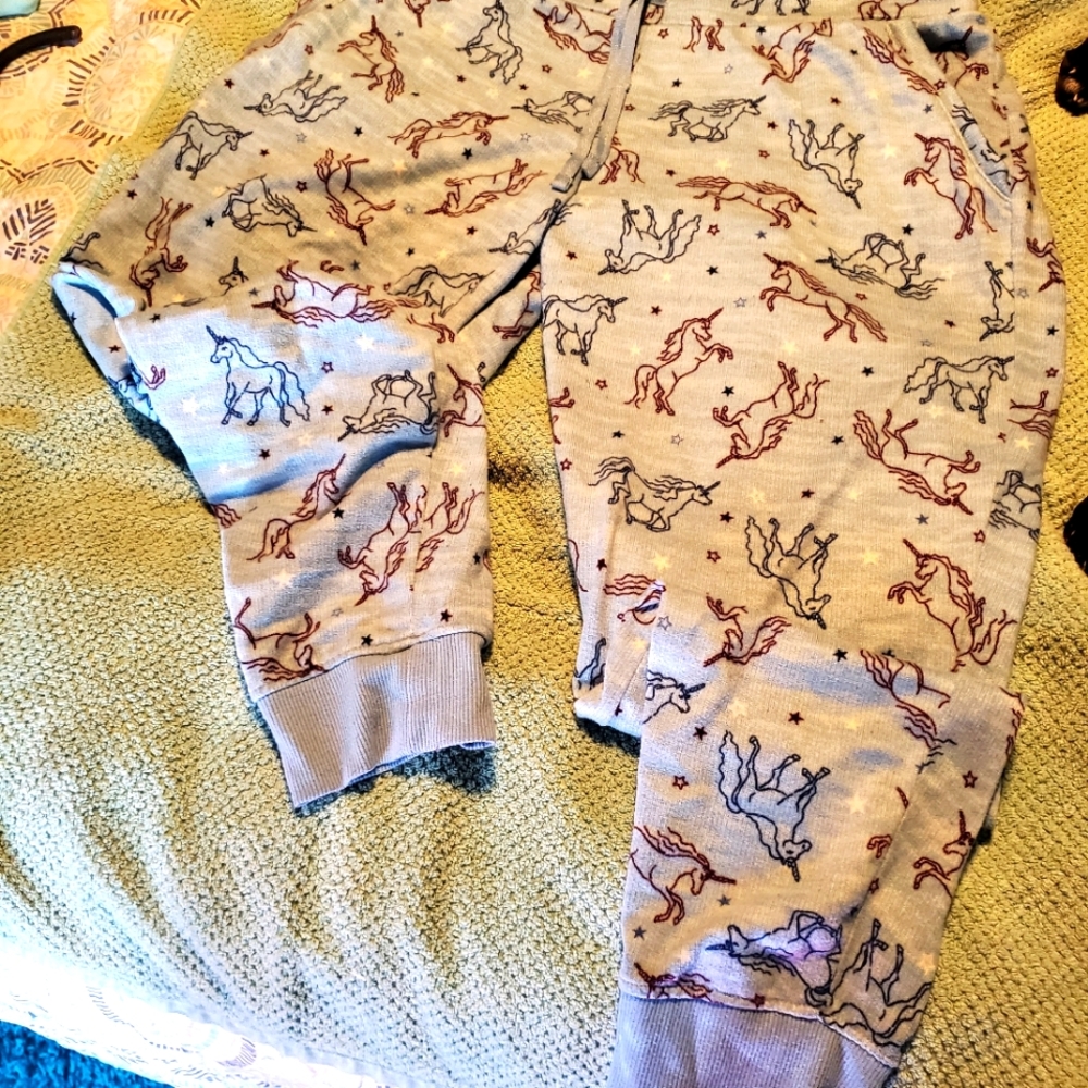 Lounge pants size 12-14 light blue with unicorns